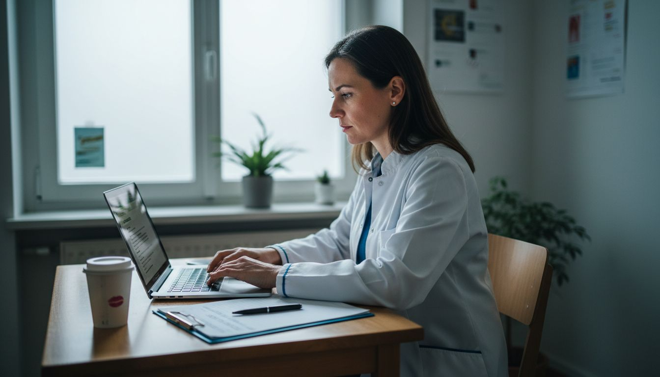 Arzt hält den Verlauf einer strukturierten Therapiesitzung schriftlich fest.