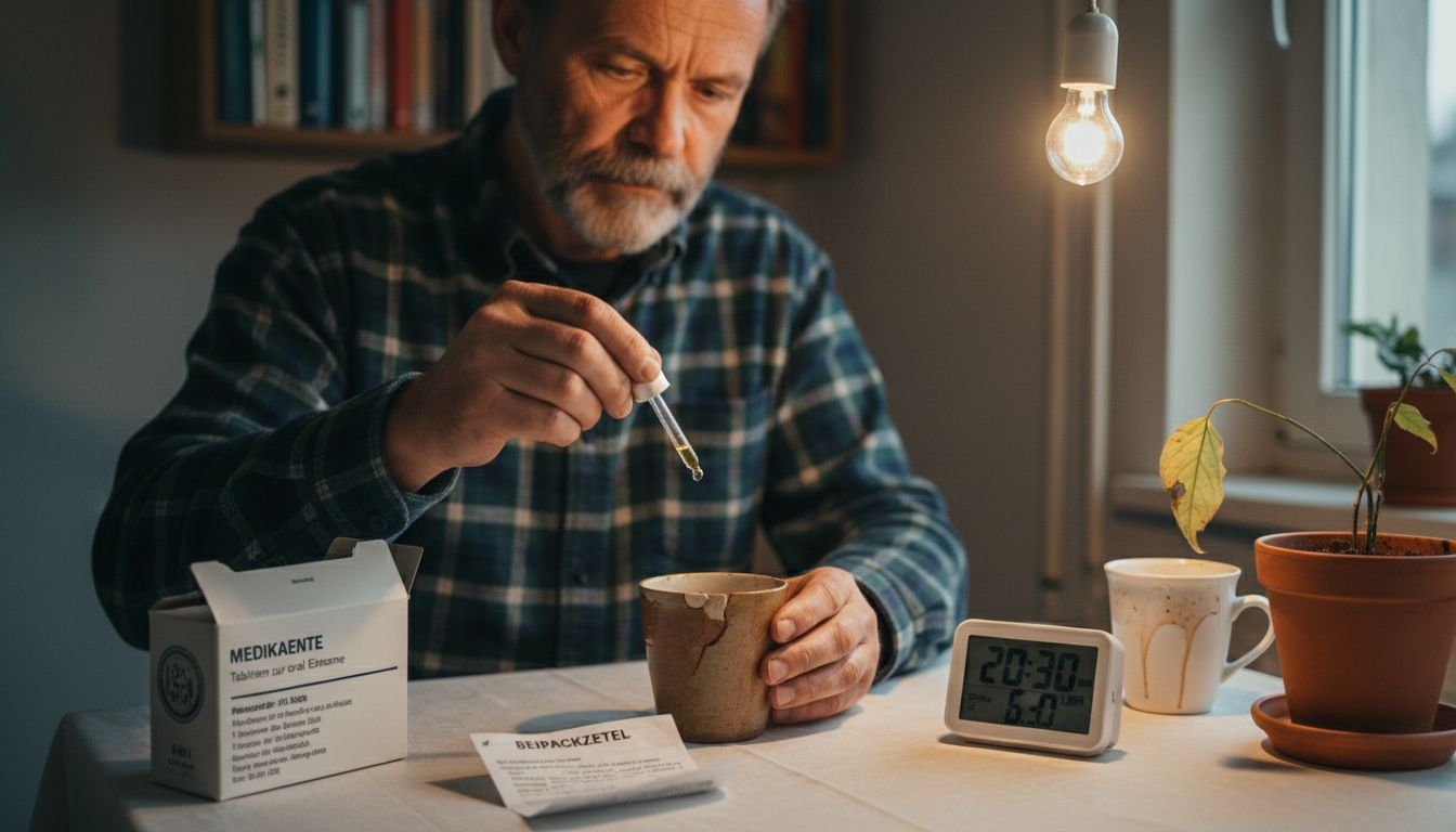 Ein Patient dosiert Cannabisöl für seine tägliche Therapie.