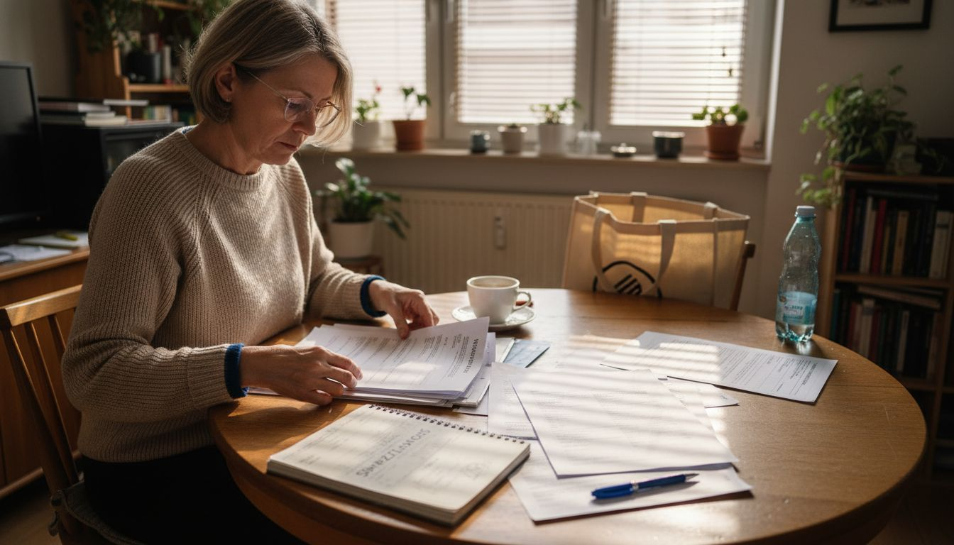 Eine Patientin bereitet ihre Unterlagen für den bevorstehenden Arztbesuch vor.