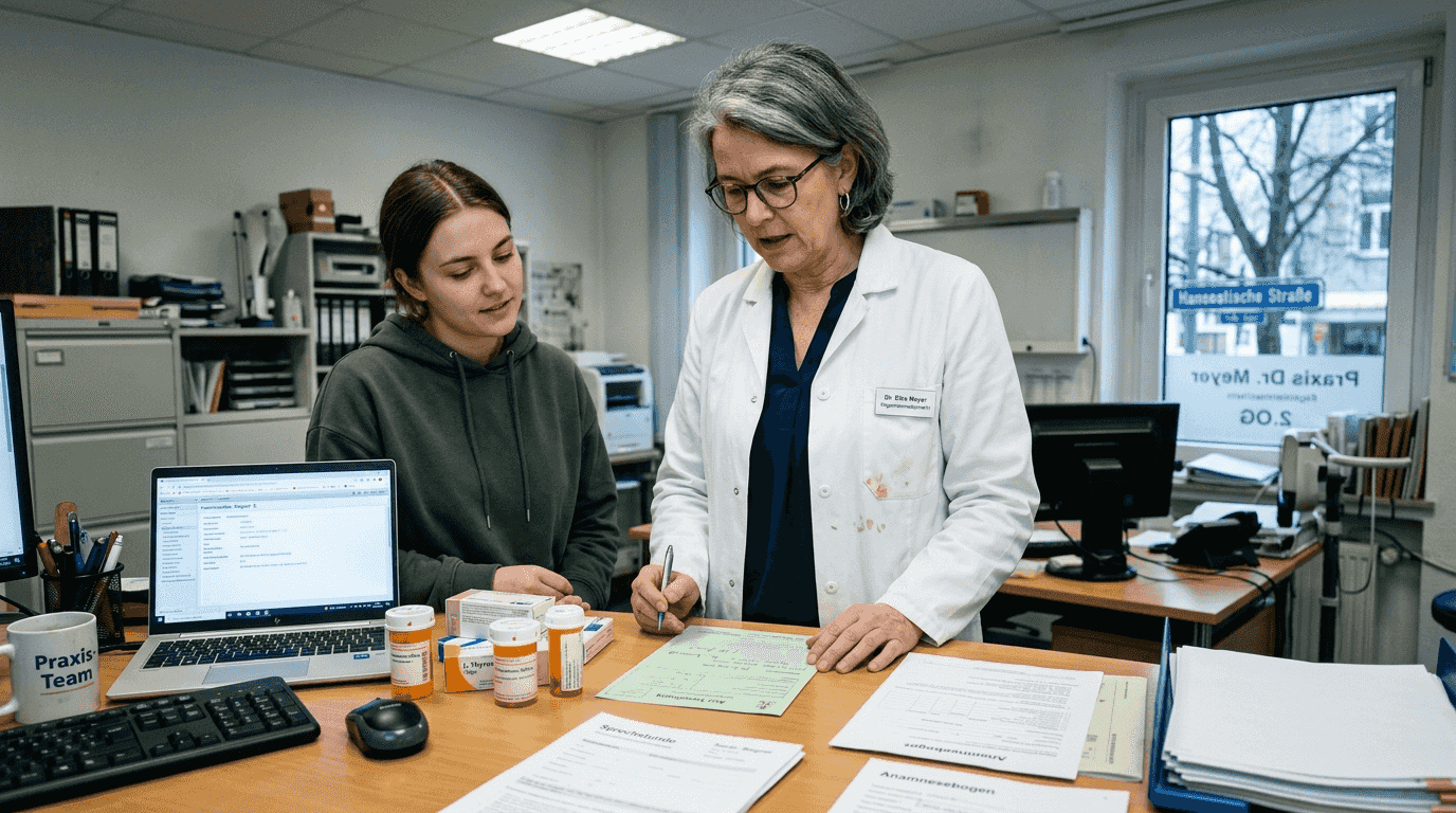 Die Ärztin prüft, ob das Cannabis-Rezept für die Therapie geeignet ist.