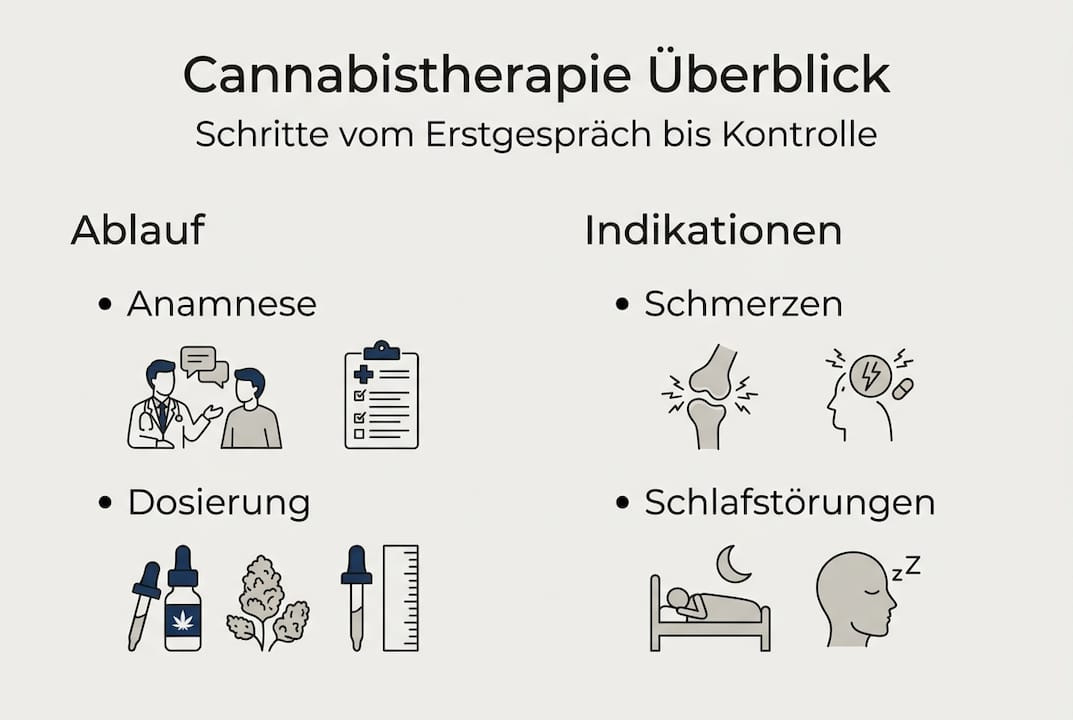 Infografik: Wie läuft eine Cannabistherapie ab und bei welchen Erkrankungen kommt sie zum Einsatz?