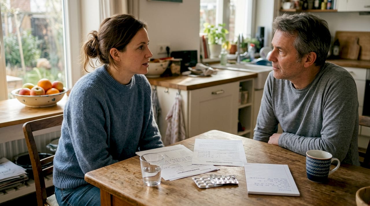 Der Patient hält seine Schmerzen zu Hause schriftlich fest.