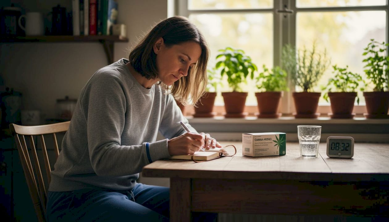 Patientin führt ein Dosierungstagebuch für Cannabis in den eigenen vier Wänden