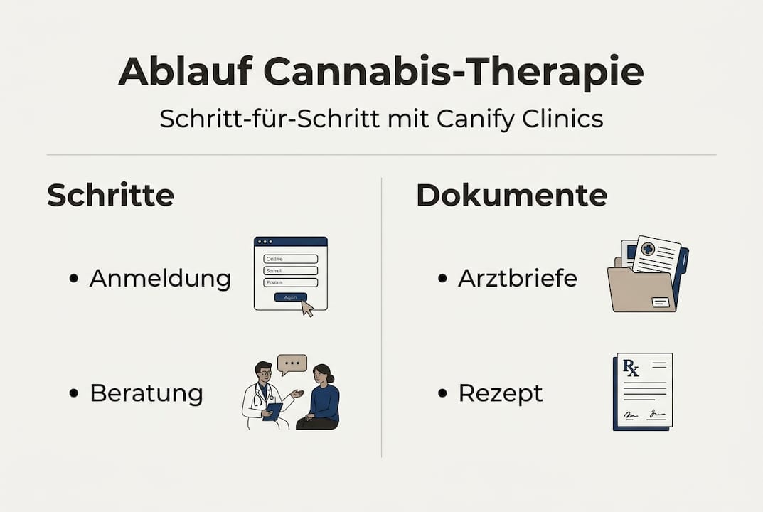 Die Infografik gibt einen Überblick über den Ablauf der Therapie und die dazugehörigen Unterlagen.