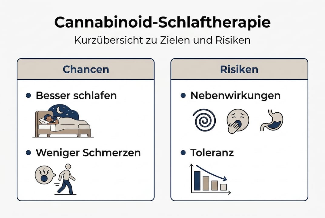Infografik: Potenziale und Risiken der Schlaftherapie mit Cannabinoiden