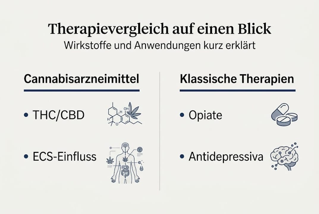 Infografik zeigt: Cannabis im Vergleich zur herkömmlichen Behandlung
