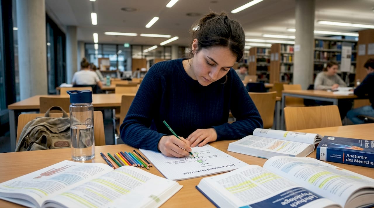 Eine Studentin erstellt eine grafische Darstellung des Endocannabinoid-Systems.