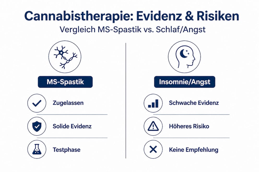 Infografik: Wissenschaftliche Erkenntnisse und Risiken der Cannabis-Therapie im Überblick