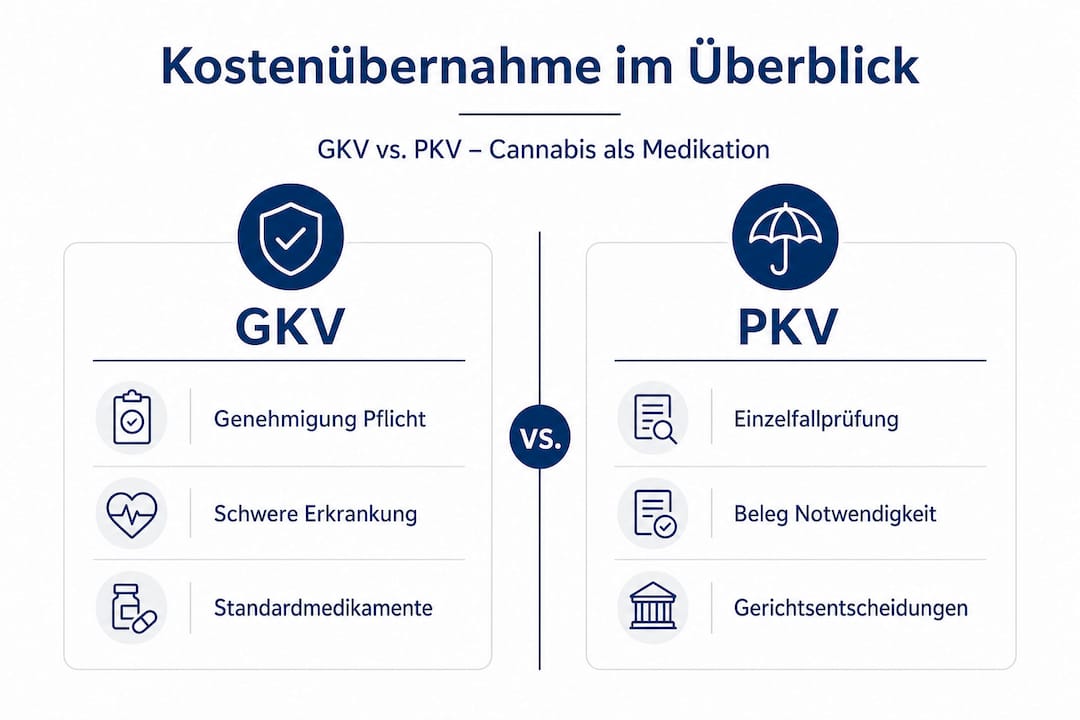 Die Infografik veranschaulicht, welche Kosten von der gesetzlichen und privaten Krankenversicherung übernommen werden.