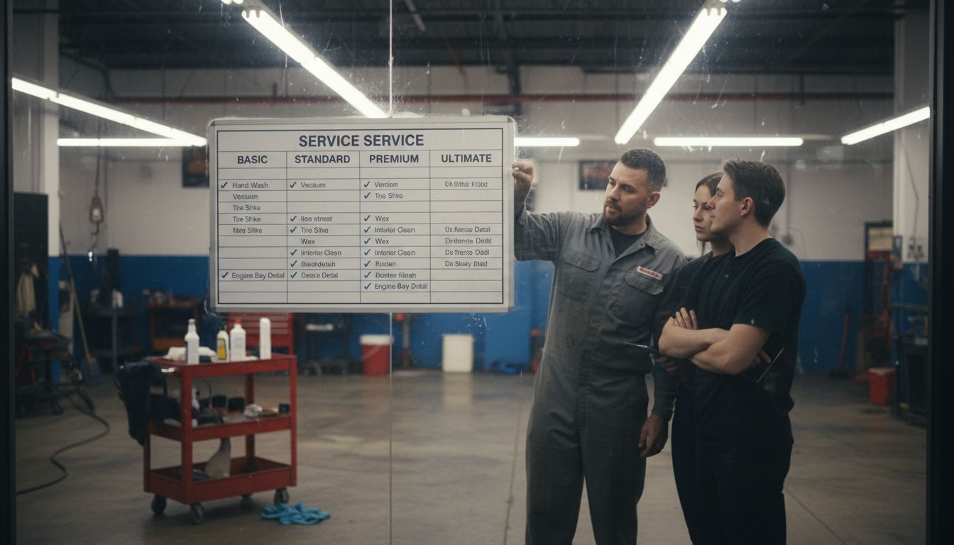 Auto detailing shop package tier board