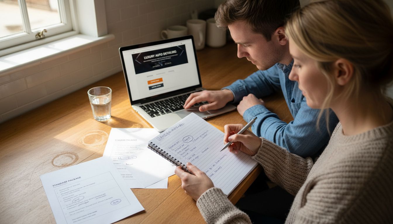 Couple comparing car detailing packages