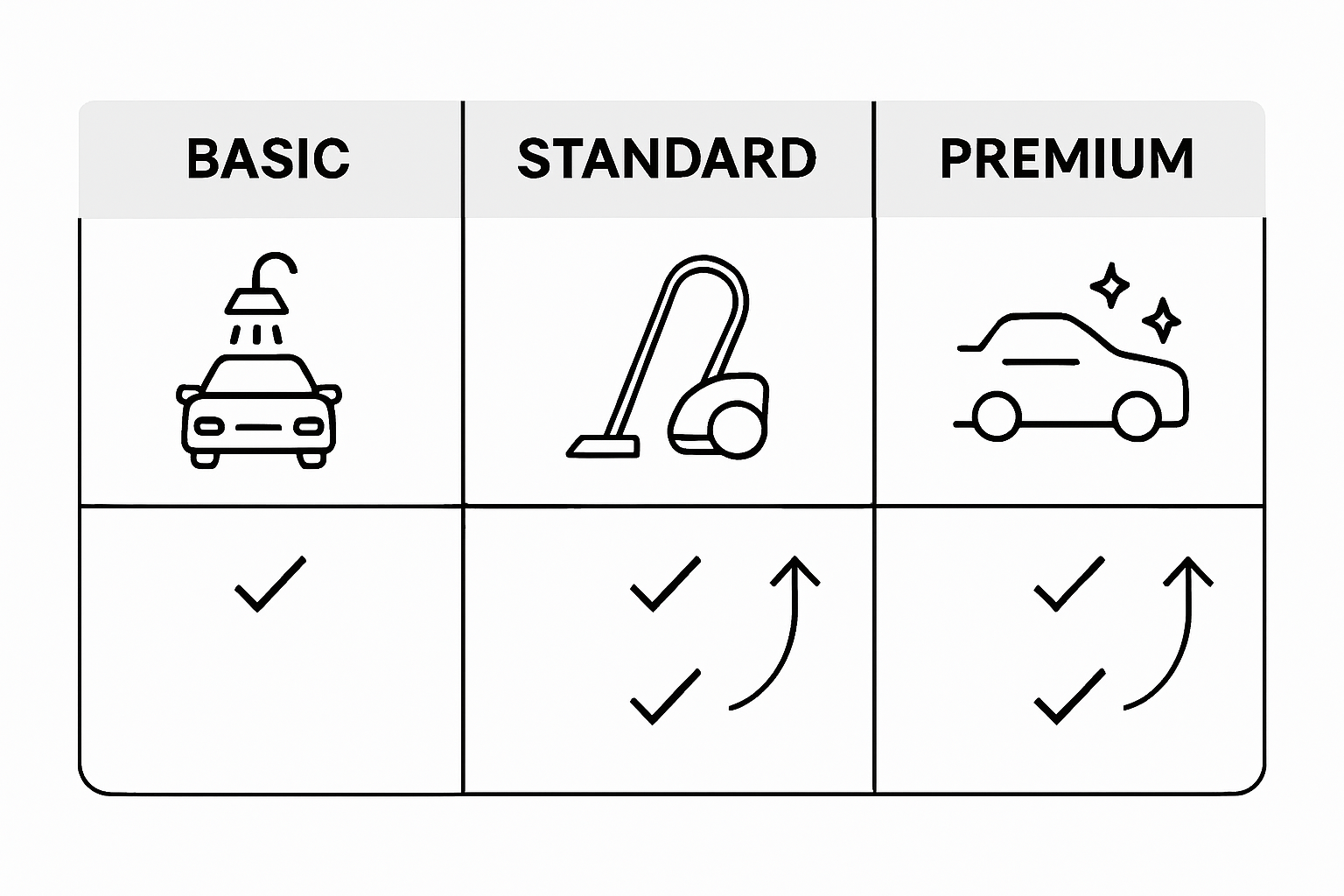 Infographic comparing detailing package levels