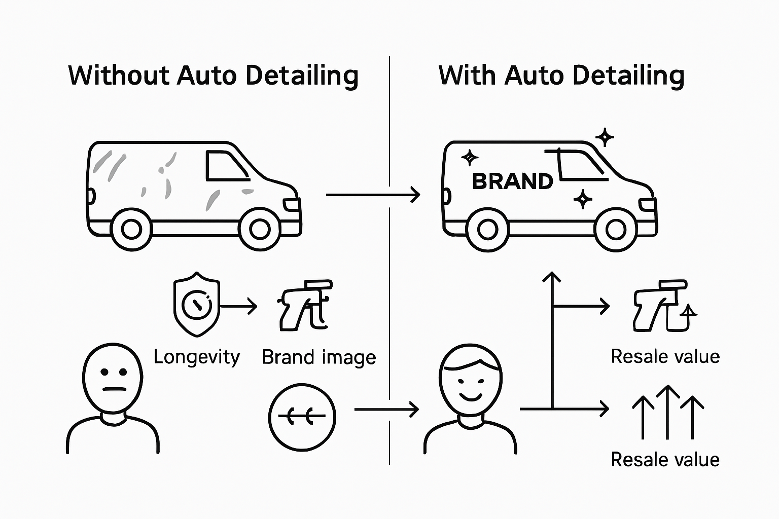 Comparison of business vehicle before and after detailing