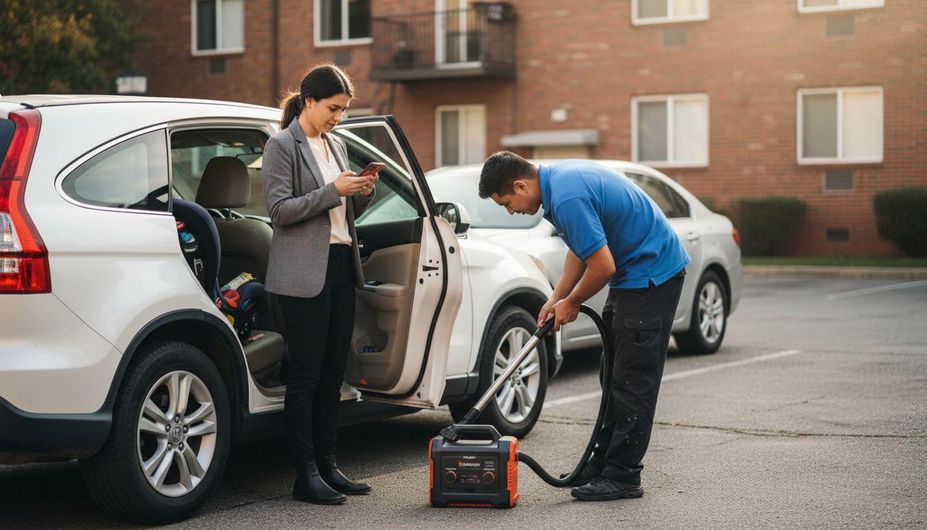 Mobile auto detailer works in parking lot