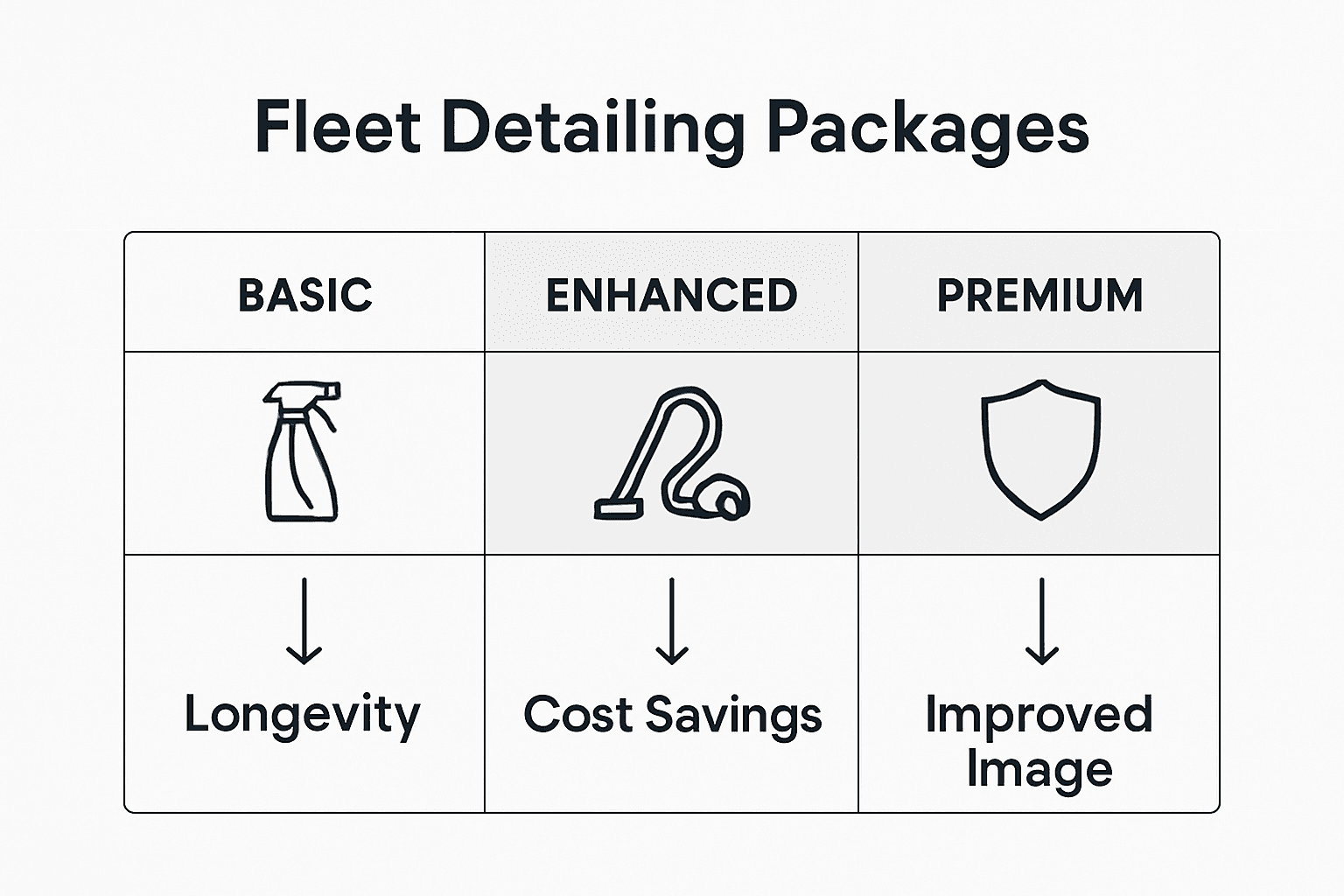 Package comparison chart for fleet detailing