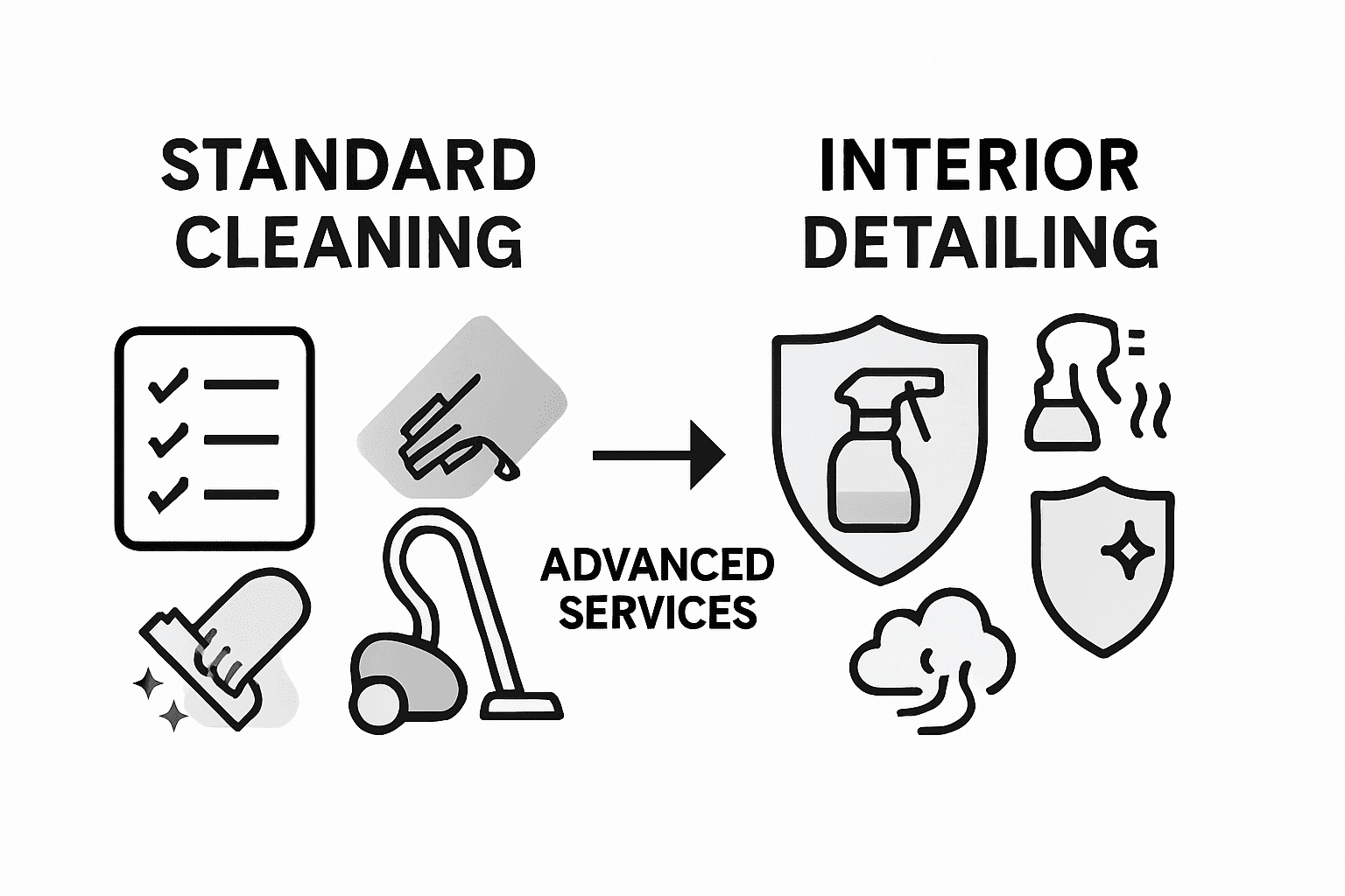 Infographic comparing interior detailing and standard cleaning