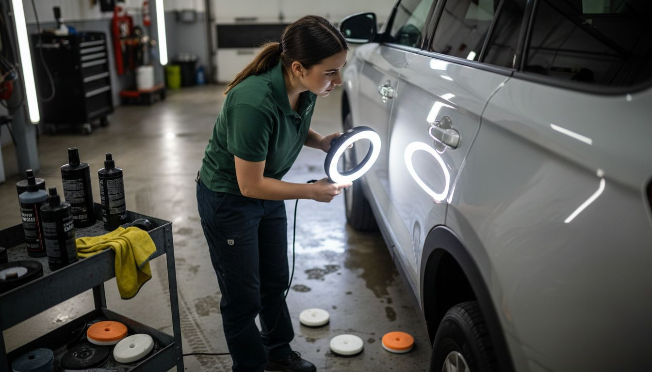 Detailer inspecting SUV paint correction