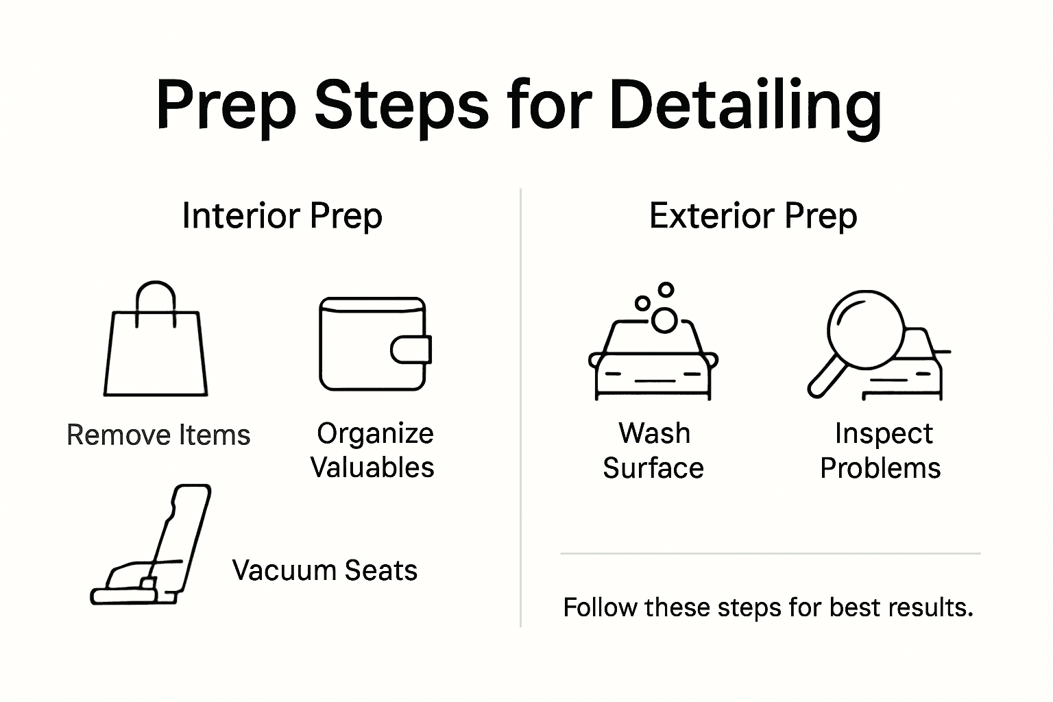 Infographic showing car detailing prep steps