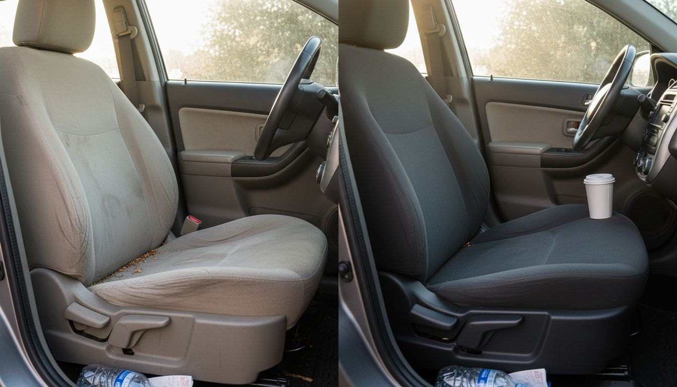 Car interior before and after detailing