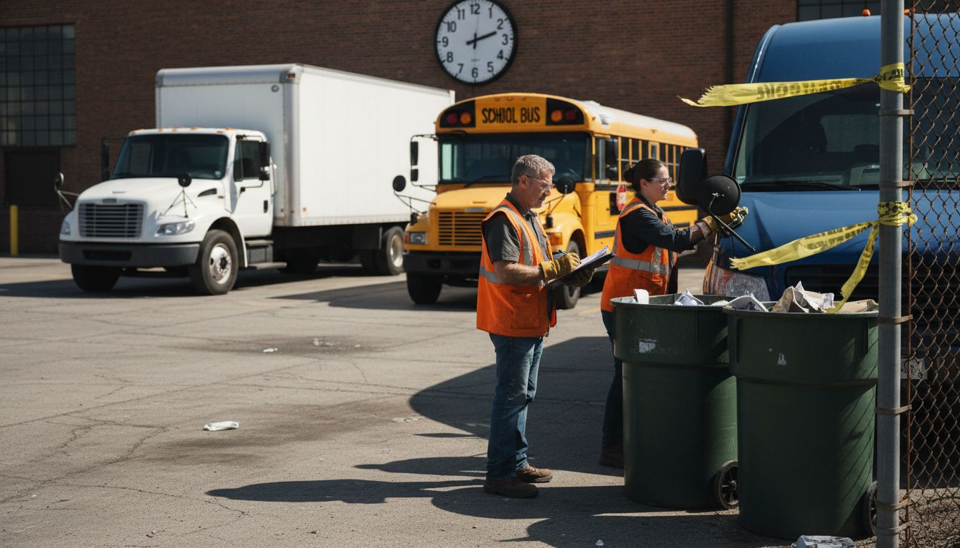 Technicians inspecting and detailing commercial vehicles