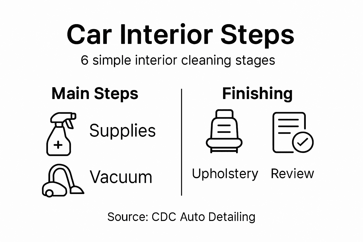 Infographic showing car interior cleaning process steps