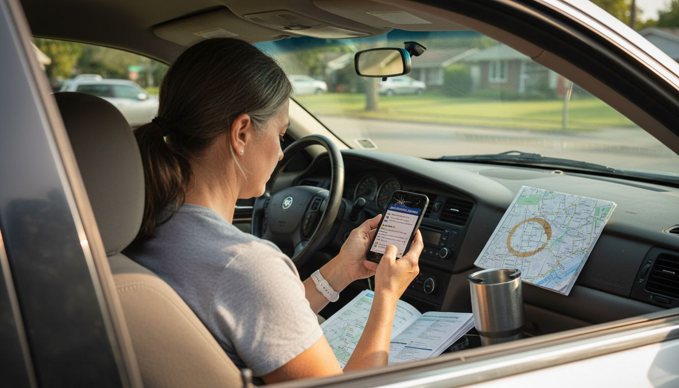 Customer in car reviewing auto detailers