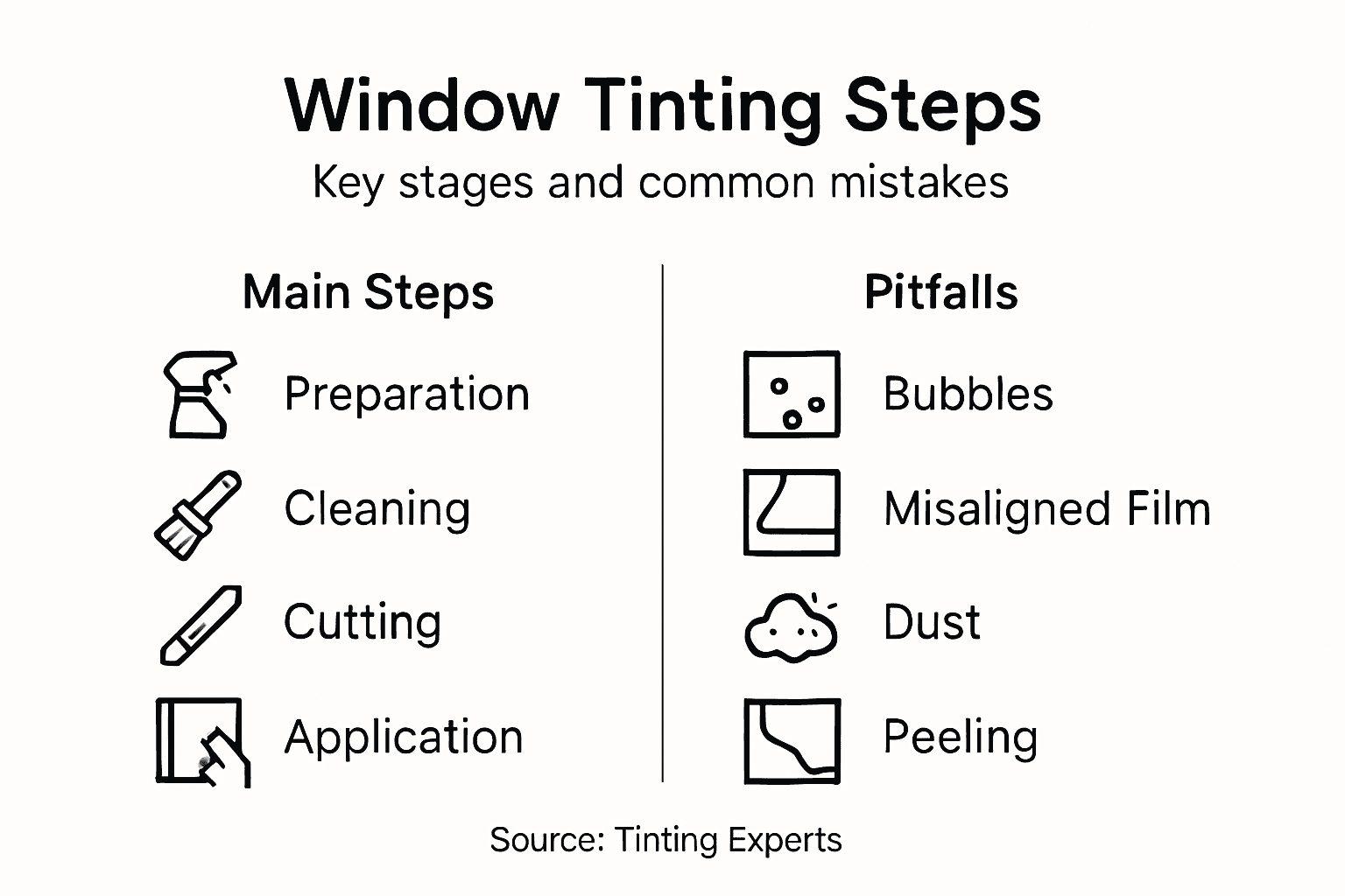 Infographic of tinting steps and common pitfalls