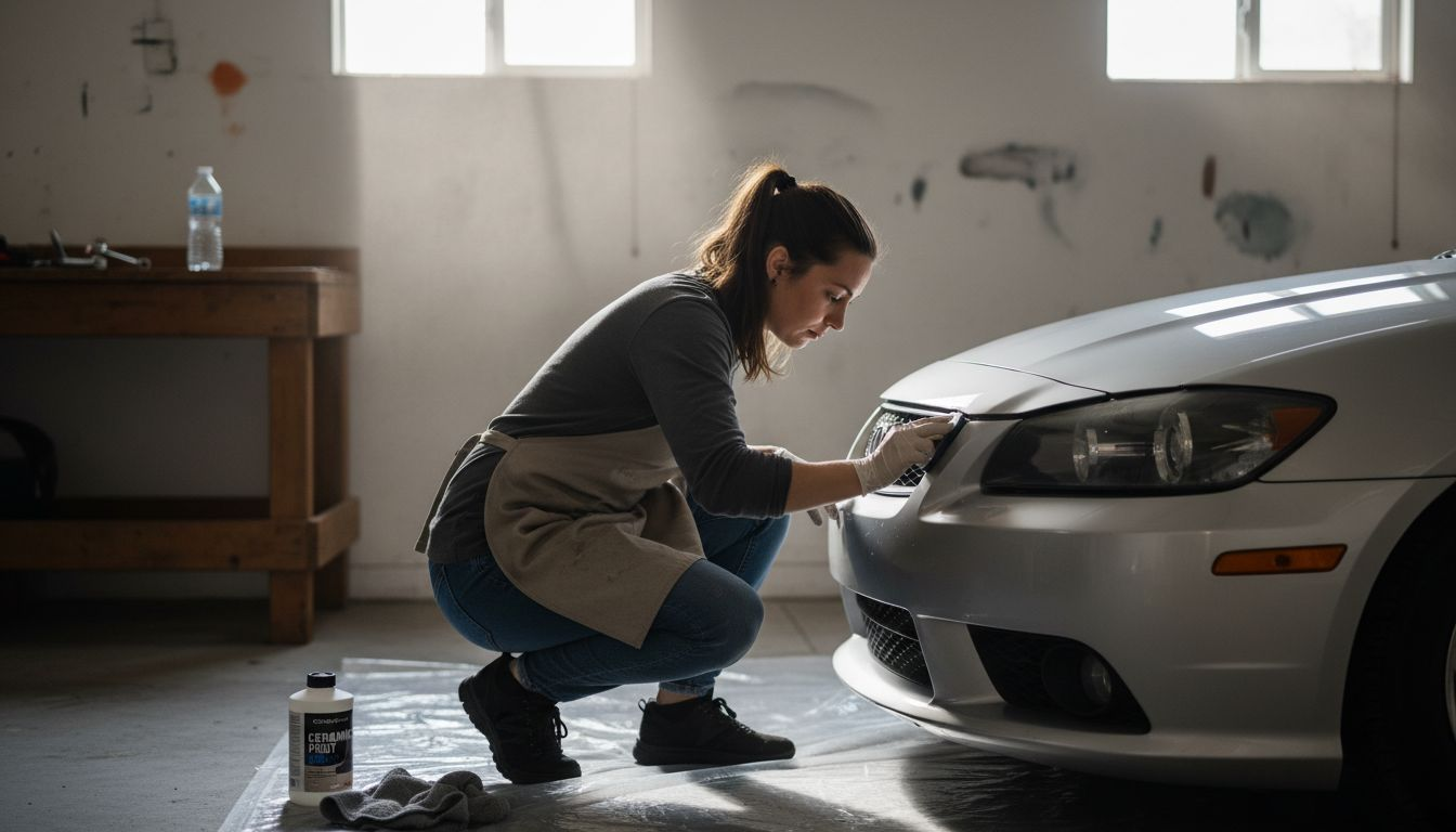 Applying ceramic coating to car hood