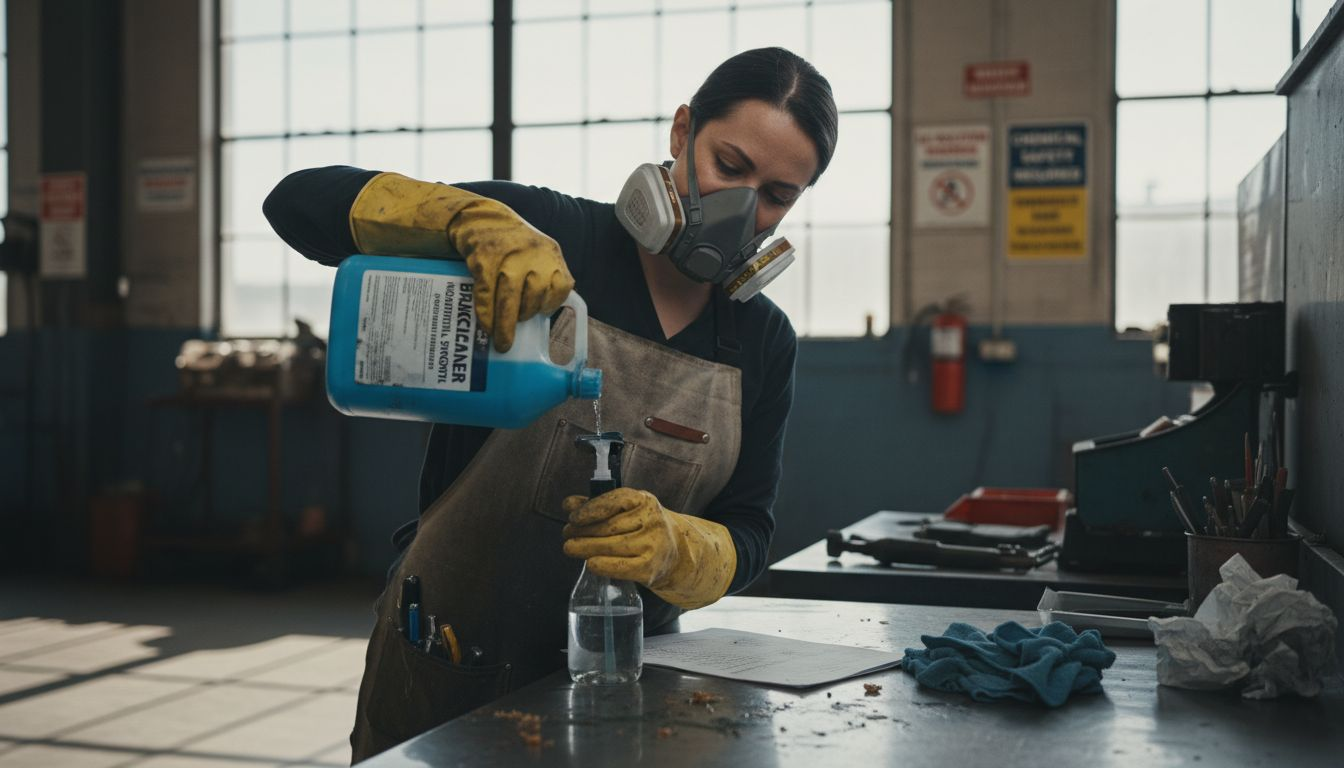 Technician handling chemicals with protective gear