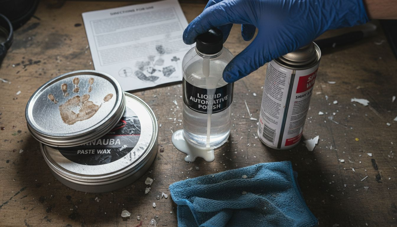 Different car wax types on workbench