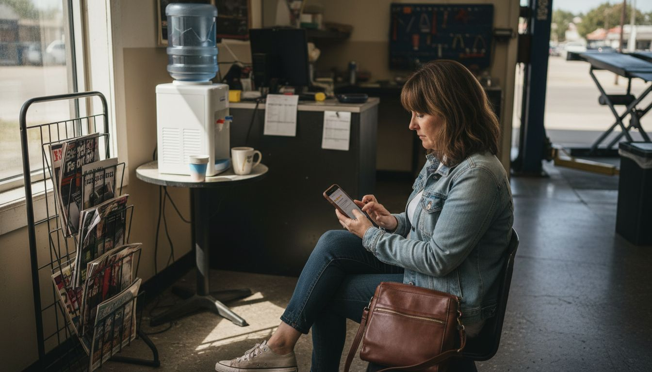 Customer leaving review in waiting area