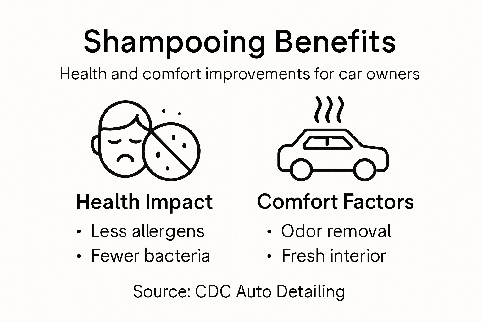 Infographic showing car shampooing health and comfort benefits