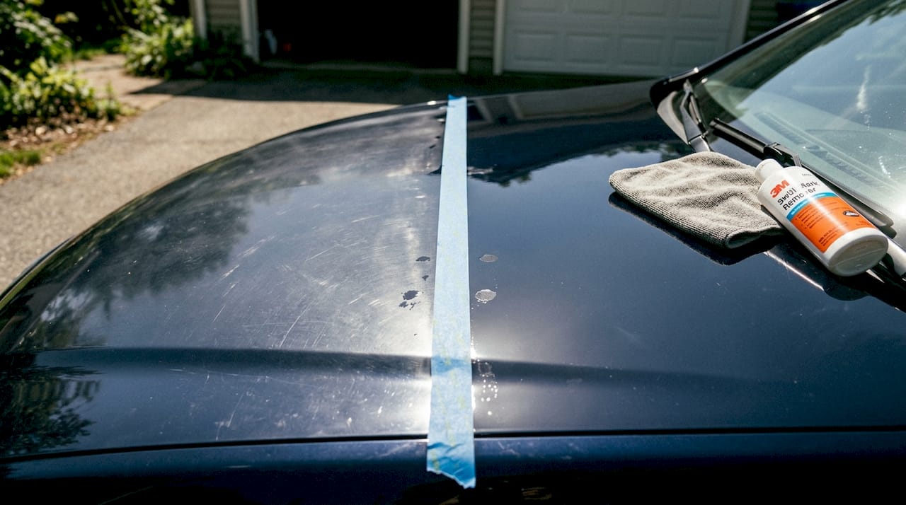 Before and after car paint correction