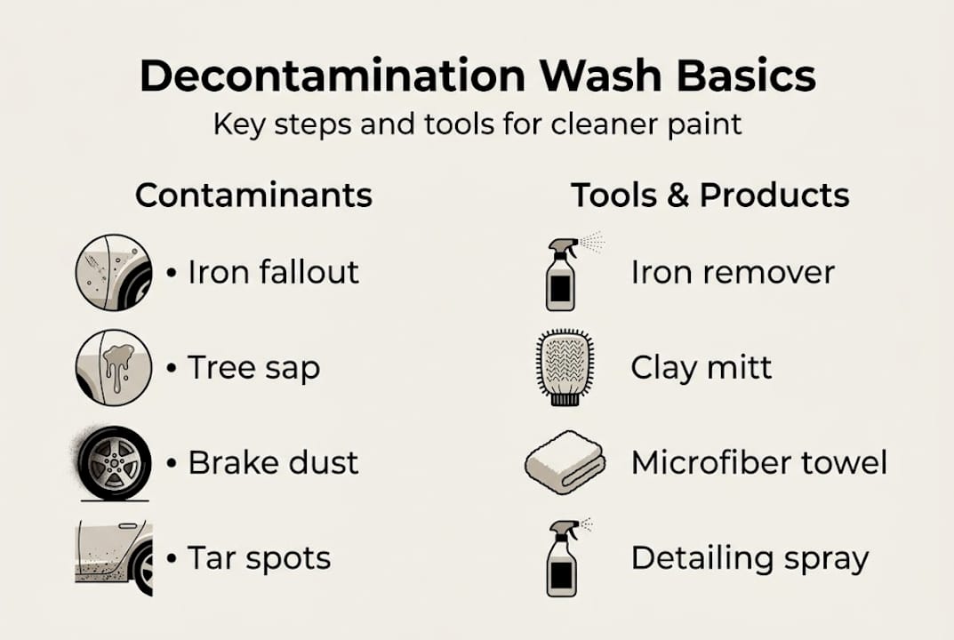 Infographic with decontamination process steps and tools