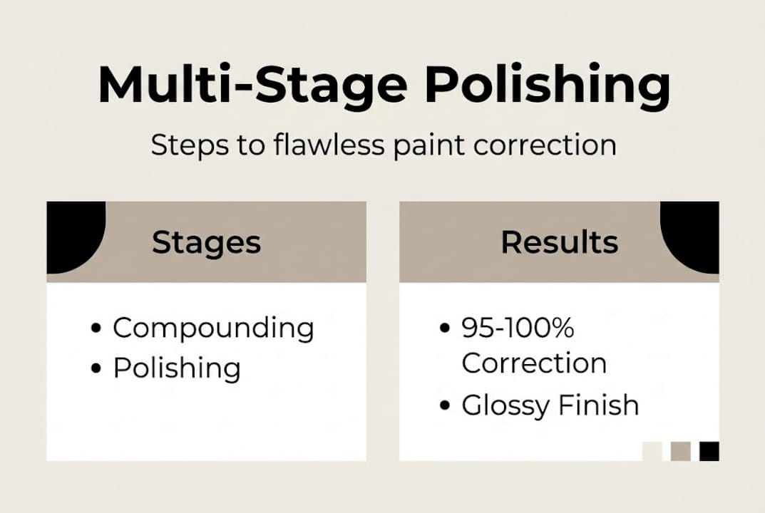 Infographic showing multi-stage polishing steps and results