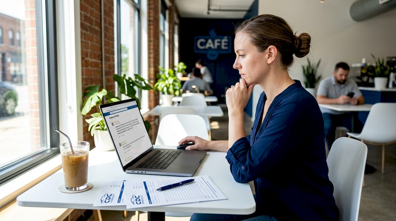 Auto detailer reading customer review insights