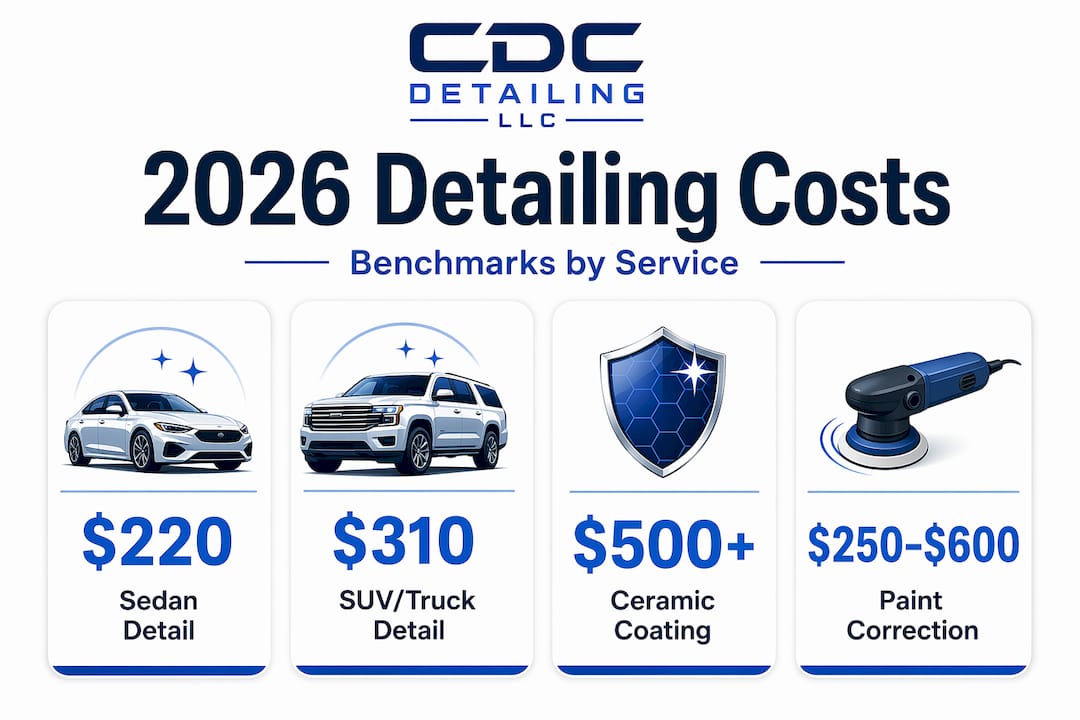 Infographic with 2026 benchmark car detailing costs