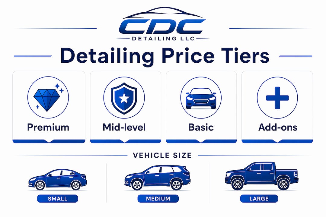 Infographic of car interior detailing price tiers