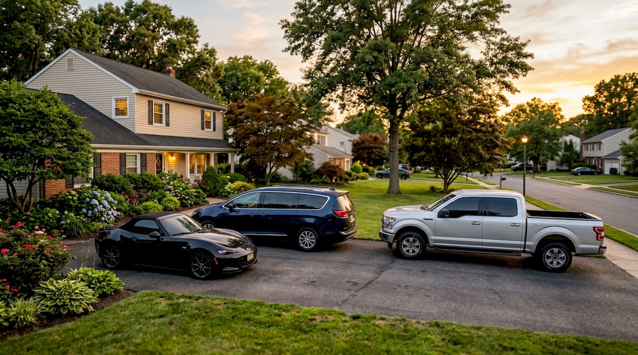 Different vehicles with tinted windows outdoors