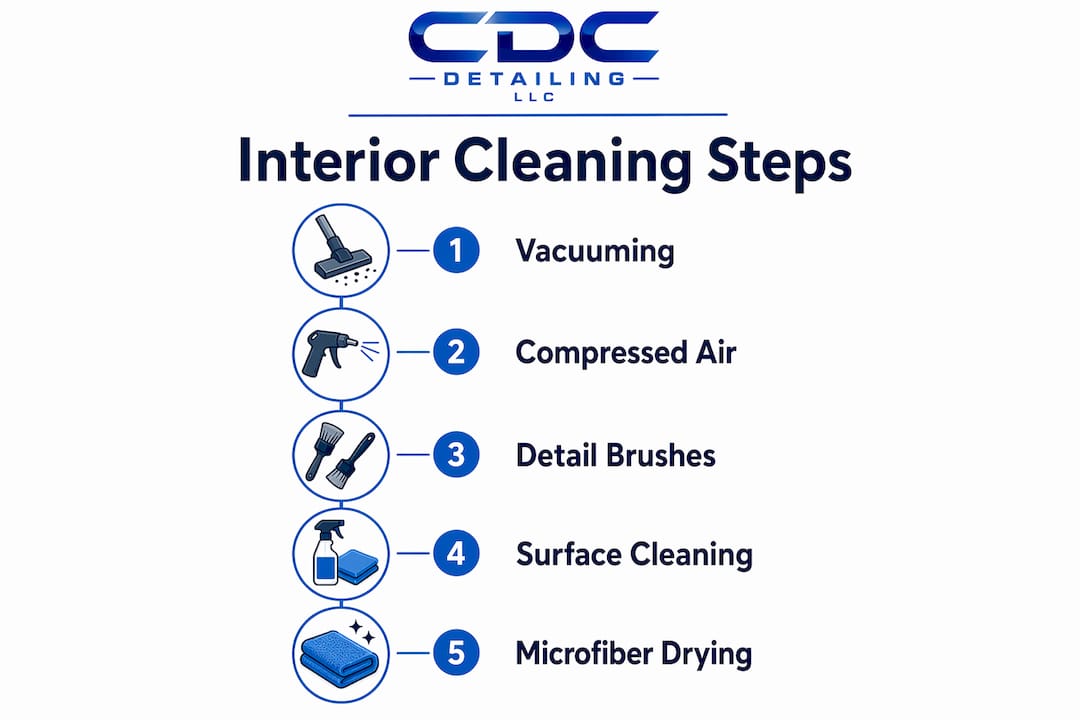Infographic showing professional car interior cleaning steps