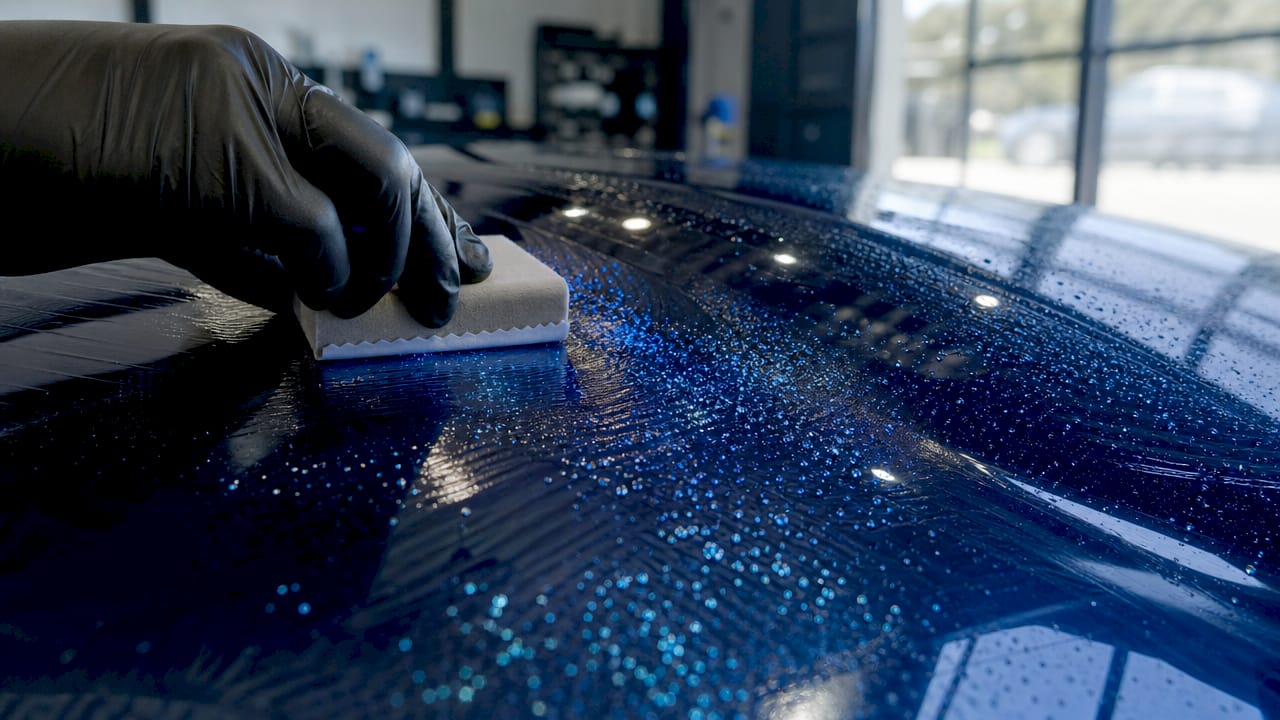 Close-up of SiO2 particles in ceramic car wax