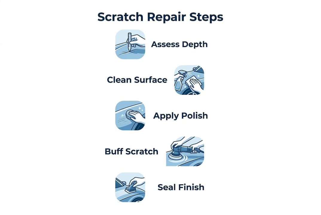 Infographic illustrating car scratch repair steps