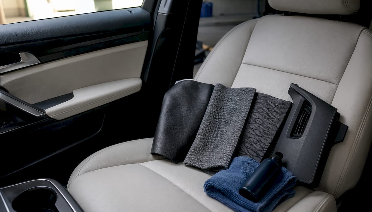 Different car interior material samples