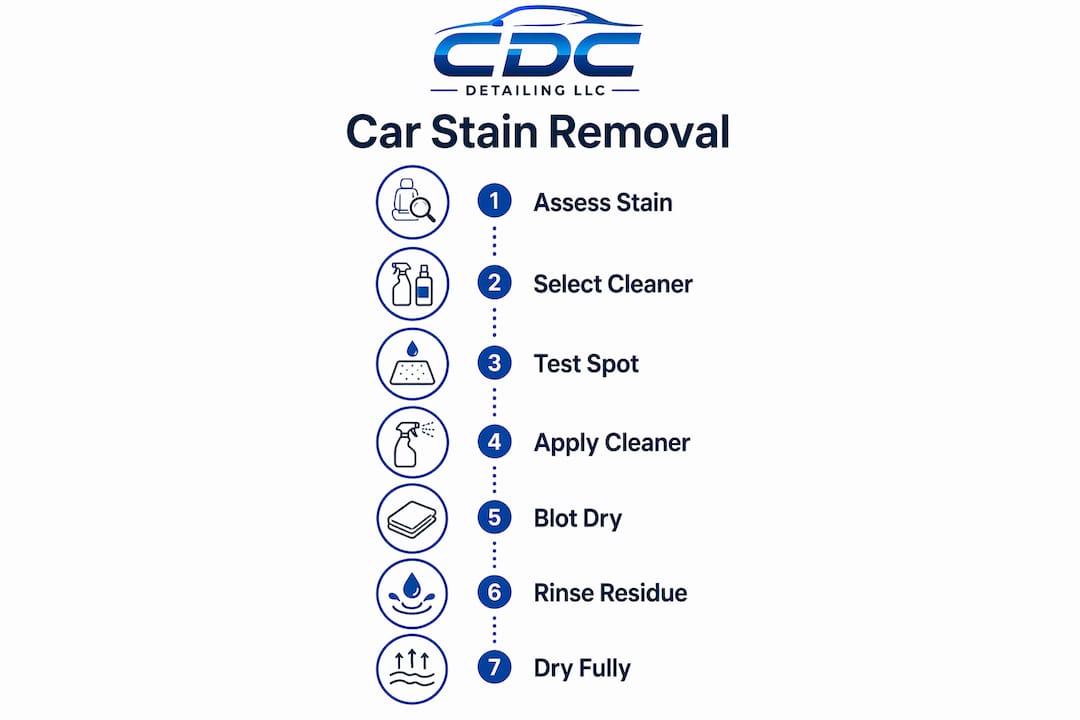 Infographic illustrating car stain removal steps