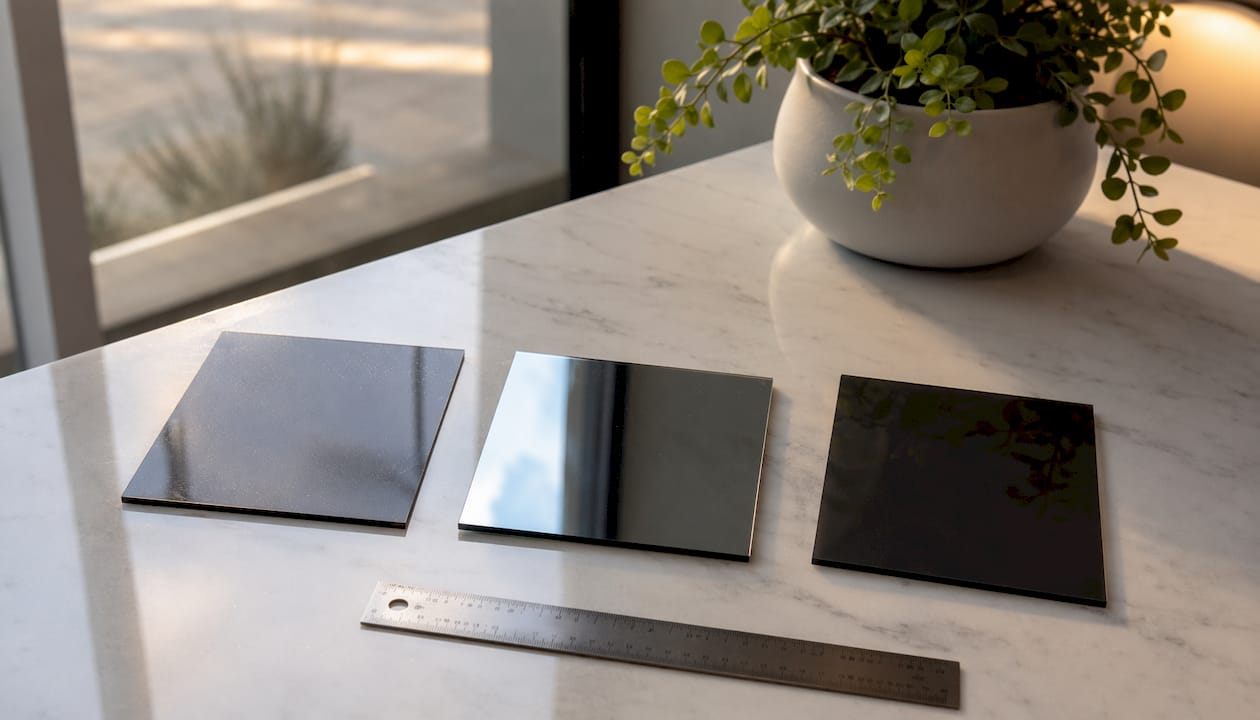 Three car window tint film samples compared