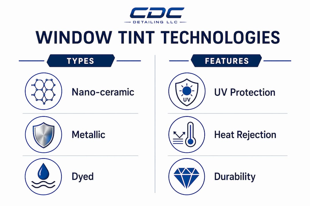 Infographic comparing window tint types and features