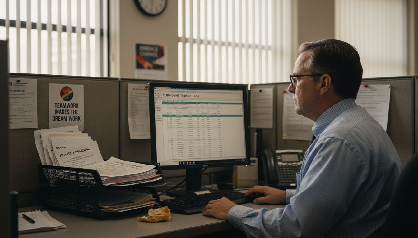 HR manager reviewing employee turnover trends