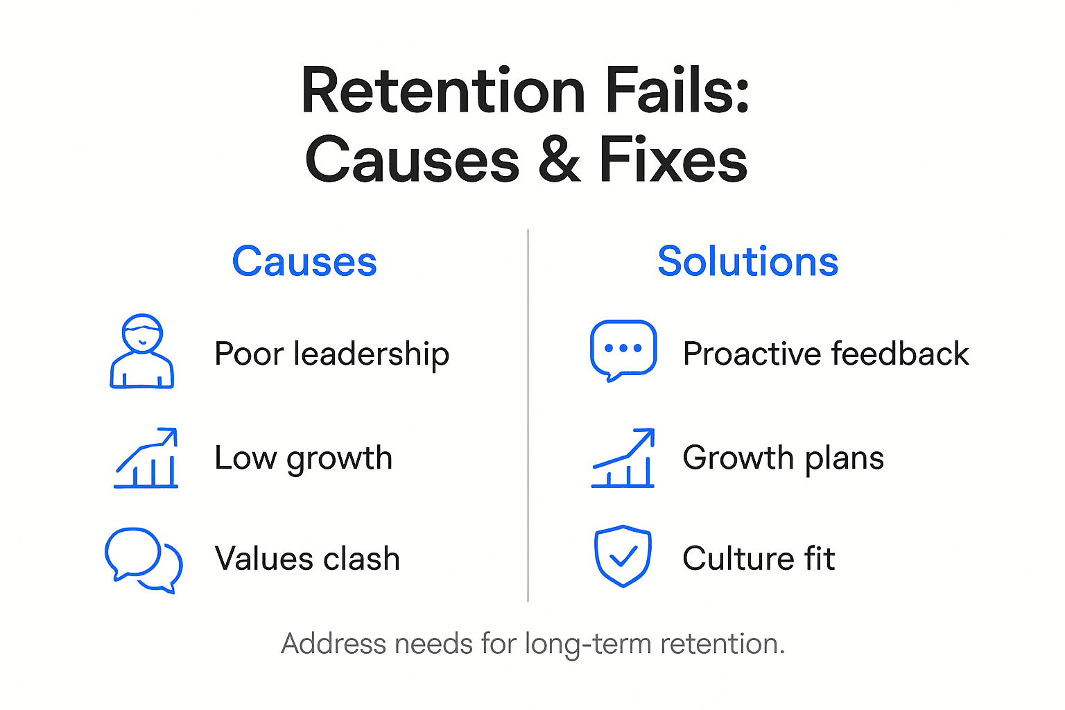 Infographic showing main causes and solutions for retention