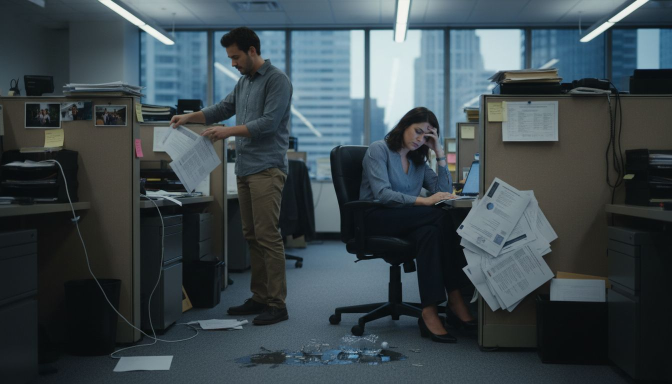 Employees showing stress in open office