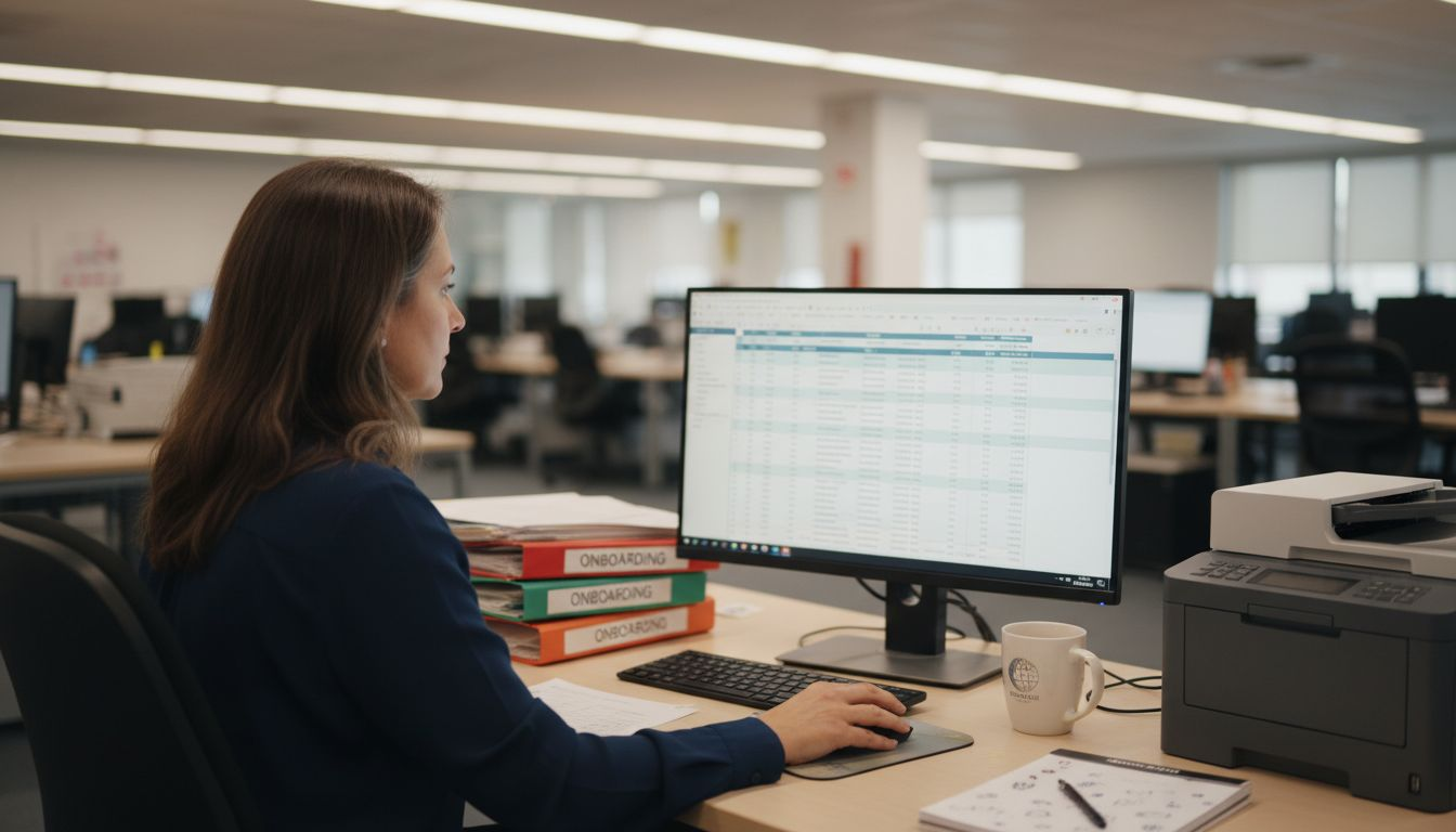 HR manager reviewing retention spreadsheet